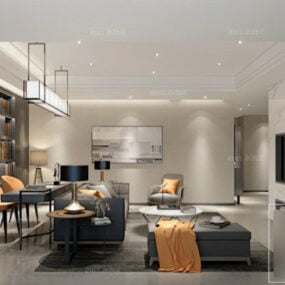 Pemandangan Interior Rumah Vila Modern Ruang Tamu model 3d