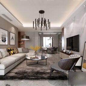 Modelo 3D da cena interior da sala de estar moderna do apartamento