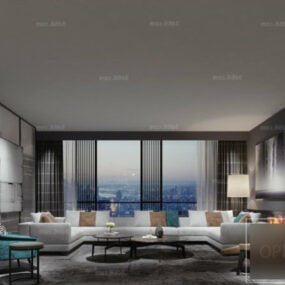Modello 3d di scena interna di alta qualità del soggiorno grigio