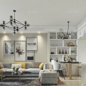 Elegant Apartment Living Room Interior Scene 3d model