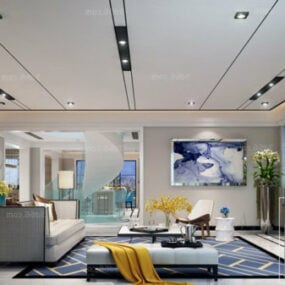 Bílá barva 3D model scény interiéru obývacího pokoje