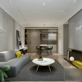 Elegant White Living Room Interior Scene 3d model