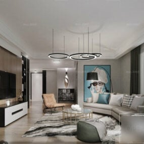 Scena wnętrza nowoczesnego mieszkania w salonie Model 3D