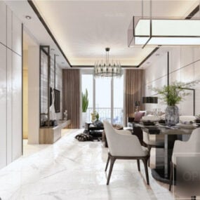 Adegan Interior Apartemen Ruang Tamu Putih model 3d