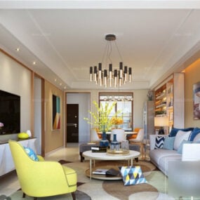Sala de estar moderna Diseño del hogar Escena interior Modelo 3d