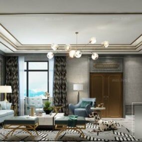 Luxusní šedý 3D model interiéru scény z obývacího pokoje