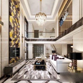 Luxury Interior Scene Of Duplex Living Room 3d model