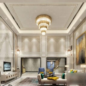 Scena interna del soggiorno duplex della villa di lusso modello 3d