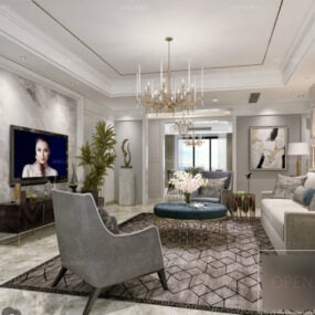 European Modern Grey Living Room Interior Scene 3d model