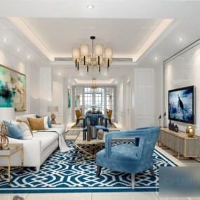 Interiér Scene Středomoří Design Bílý obývací pokoj 3D model