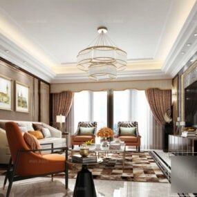 Retro European Style Living Room Interior Scene 3d model