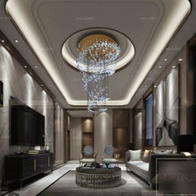 Modelo 3D da cena interior da sala de estar do apartamento luxuoso