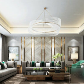 Contemporary Chandelier Living Room Interior Scene 3d model