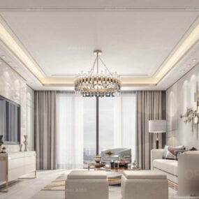 White Color Modern Living Room Interior Scene 3d model