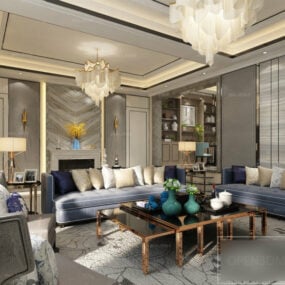 Modelo 3D da elegante cena interior da sala de estar europeia