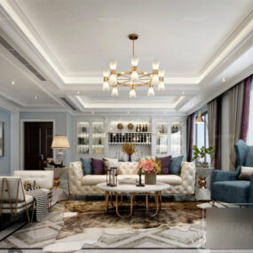 Luxuriöses postmodernes Villa-Wohnzimmer-Innenszenen-3D-Modell