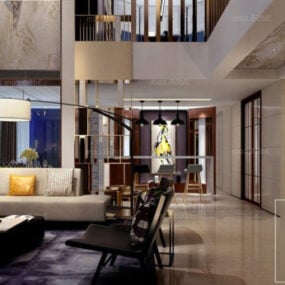 Duplex-Wohnzimmer-Villa-Innenszene, 3D-Modell
