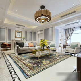 Modelo 3D elegante da cena interior da sala de estar com design de villa