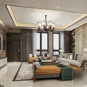 Villa-interieurscène met elegant woonkamer 3D-model