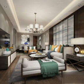 Modern Living Room Brown Color Interior Scene 3d model