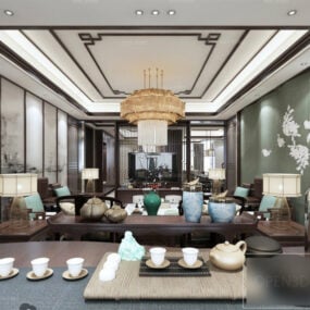 3д модель интерьера чайной комнаты в китайском стиле