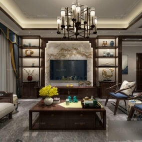 Chinese Living Room Interior Scene Retro Furniture 3d model