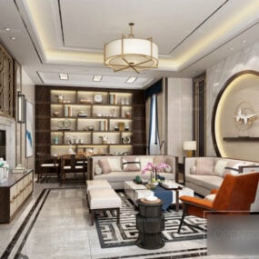 Luxury Chinese Living Room Interior Scene 3d model