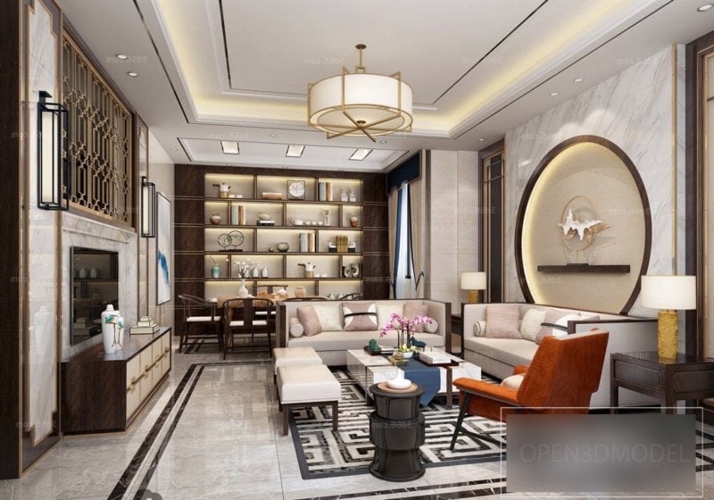 Scena wnętrza luksusowego chińskiego salonu