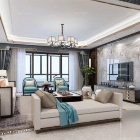 Marble Wall Apartment Large Living Room Interior Scene 3d model
