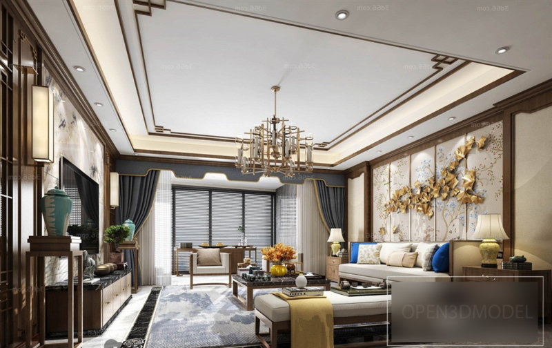 Scena wnętrza salonu chiński luksusowy styl
