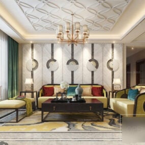مدل سه بعدی نمای داخلی اتاق نشیمن هتل مدرن