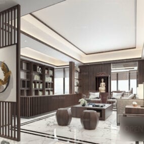 Scena wewnętrzna w stylu chińskim drewnianego salonu Model 3D