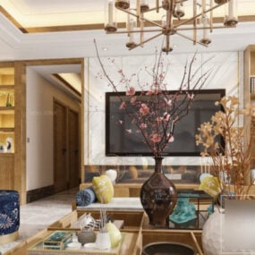 Pemandangan Interior Ruangan Modern Kanthi model 3d Kabinet Dekoratif