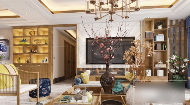 Modern Living Room Interior Scene With Decorative Cabinet