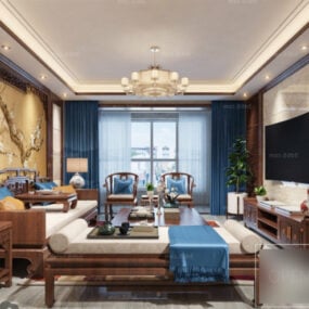 Китайська ретро квартира інтер'єр вітальні сцена 3d модель