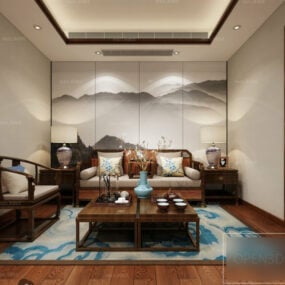 Interior Scene Chinese Wooden Living Room 3d model