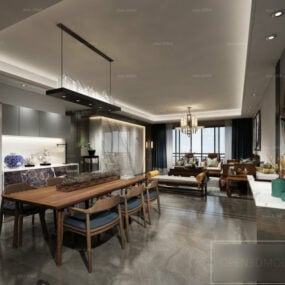 现代公寓餐厅室内场景3d模型