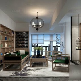Appartamento scena interna soggiorno con gabbia per uccelli modello 3d