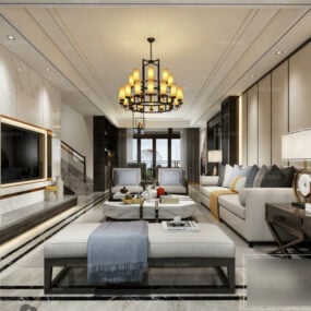 Elegant Marble Floor Living Room Interior Scene 3d model