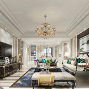 Mô hình nội thất phòng khách theo phong cách Hoàng gia Châu Âu 3d