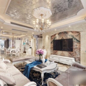 American Classic Interior Scene Of Living Room 3d model