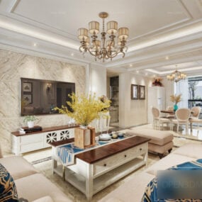 European Modern Interior Scene Of Living Room 3d model