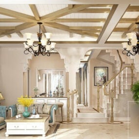 Retro Loft Style Living Room Interior Scene 3d model