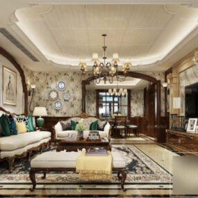 American Antique Living Room Interior Scene 3d model
