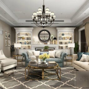 American Classic Living Room Realistisk Interiør Scene 3d-modell