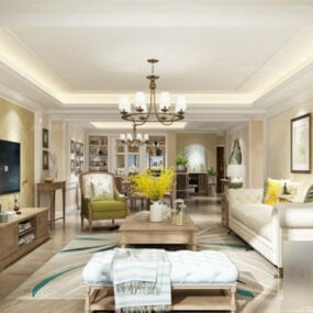 Thiết kế hiện đại của nội thất phòng khách kiểu Mỹ Mô hình 3d