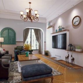 Scena interna del soggiorno dell'appartamento mediterraneo Modello 3d