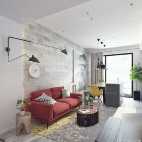 Escena interior minimalista Sala de estar Modelo 3d