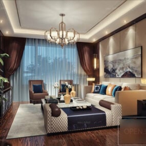 Model 3d Pemandangan Interior saka Retro Villa Living Room