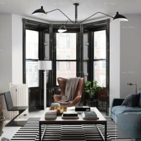 Vit vardagsrum interiör scen med moderna möbler 3d-modell